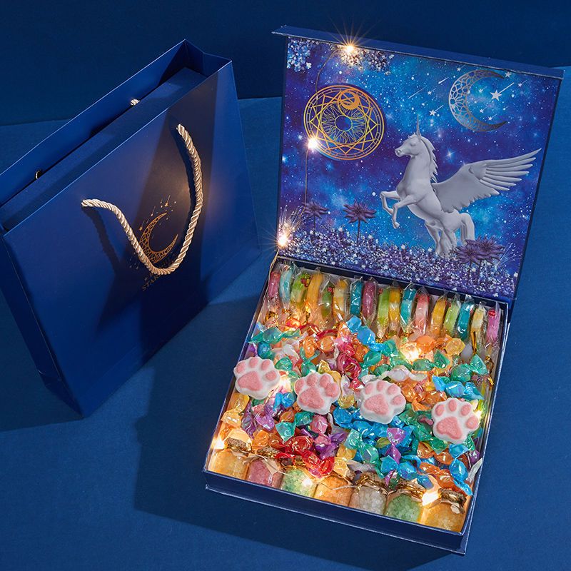 装零食大礼包棒棒糖送女生女朋友儿童礼物糖果礼盒 独角兽礼盒( 灯)