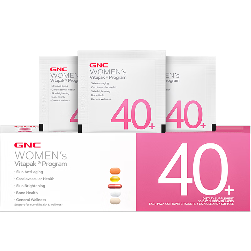 GNC健安喜 女性Vitapak时光包多种维生素每日营养包30包复合维生素 女40+ 周期装3盒(90天量)