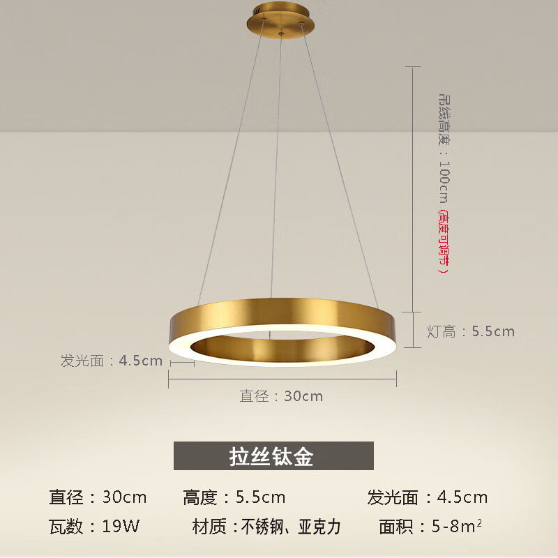 led圆形环形艺术吊灯后现代简约餐厅客厅灯店铺大堂造型工程灯具 30cm