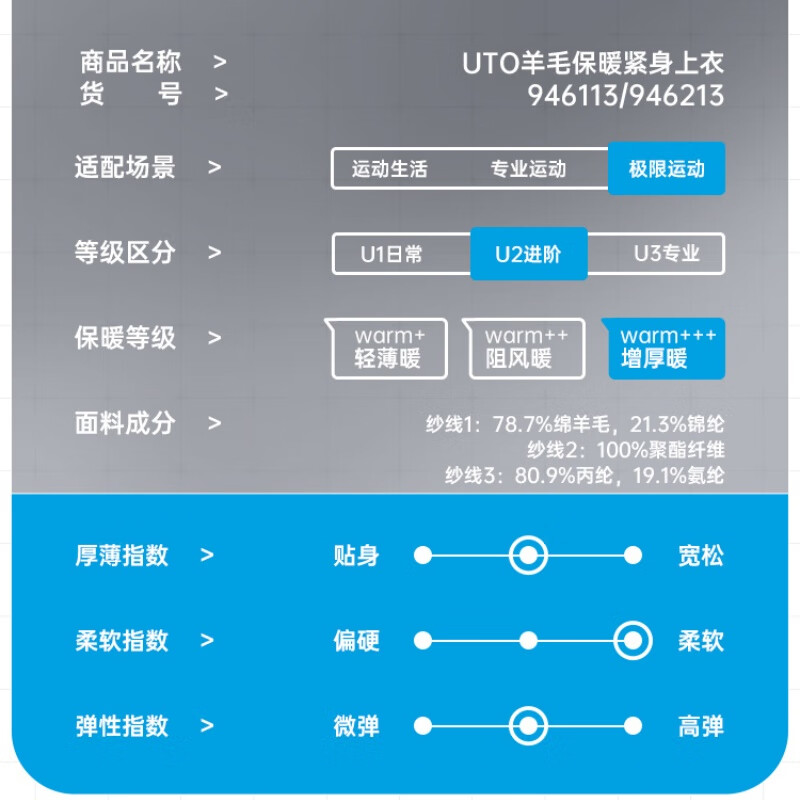 悠途(UTO)悠途 美利奴羊毛男户外跑步登山运动滑雪速干衣保暖打底功能内衣 男款黑灰色-上衣(专业压缩 ) 2XL