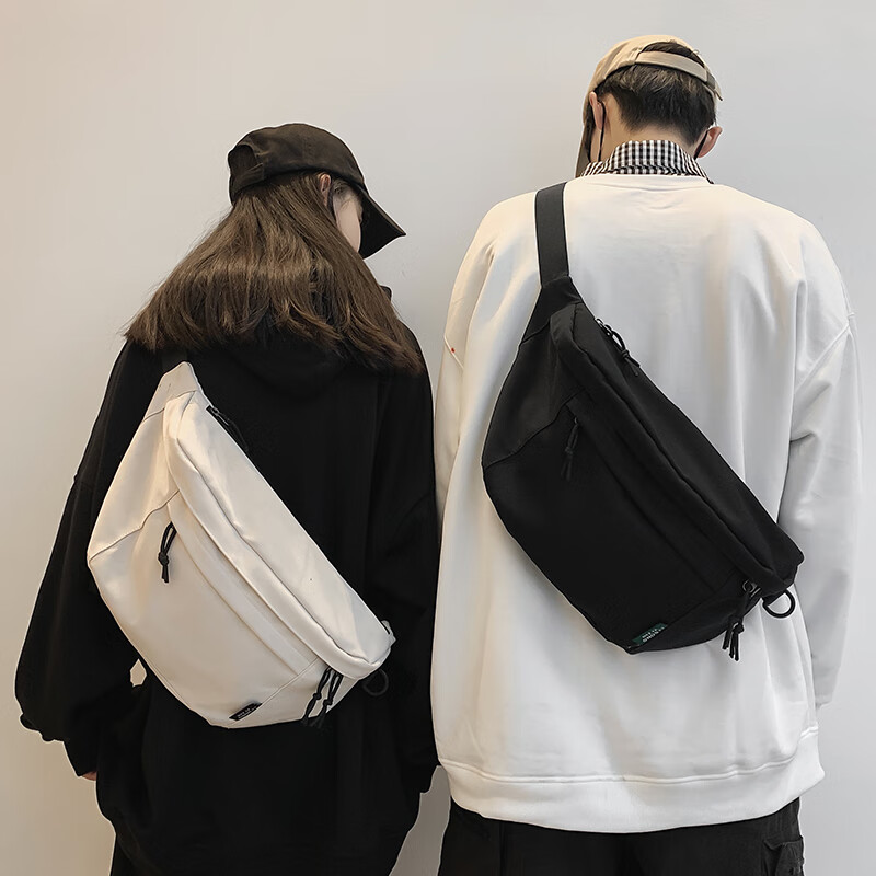 菲派胸包女斜挎包男腰包女士单肩包 韩版ins潮流学生运动出行多功能防泼水街头百搭小背包 经典黑