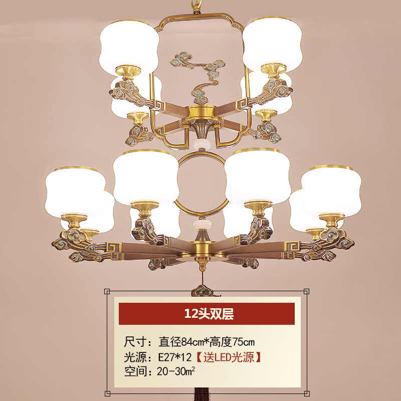 卡心新中式全铜简约大气复式楼别墅客厅中空大型大厅大堂楼梯长大吊灯