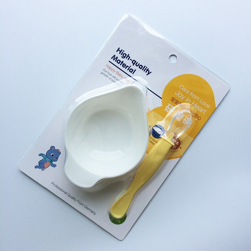 新生儿碗勺子套装婴儿硅胶和感温专用宝宝碗勺小碗用品辅食碗喂水 婴儿碗勺套装(黄色)