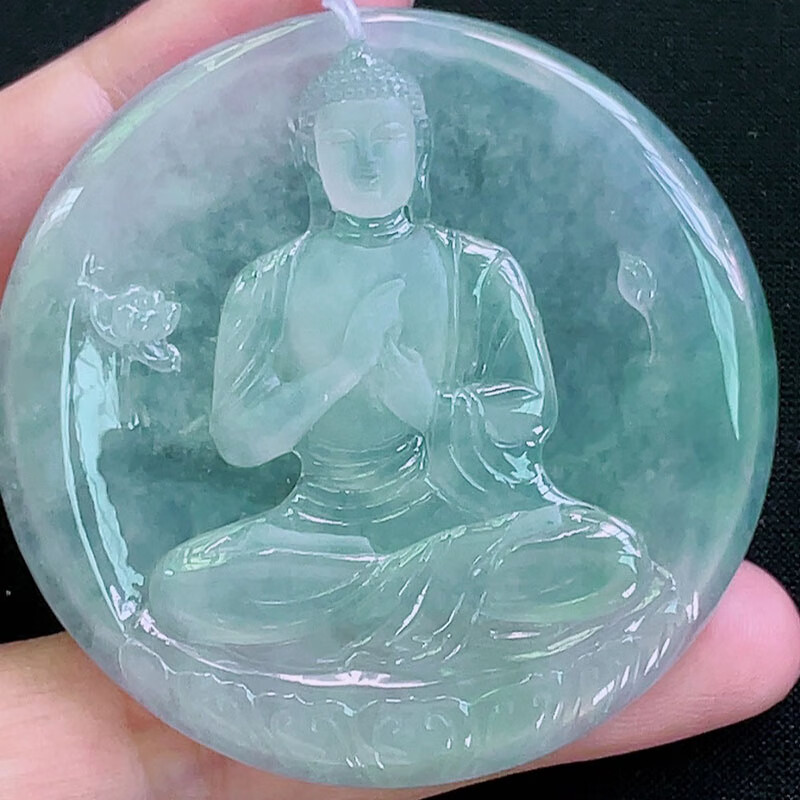 玉佳佳  翡翠冰种大日如来吊坠 缅甸a货翡翠男款项链送爸爸送老公55