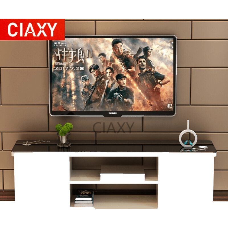 电视墙柜简易小型电视剧柜电视柜茶几组合现代简约小户型迷你客厅简易钢化玻璃卧室电视机柜w 圆角 1米暖白+黑玻璃 组装