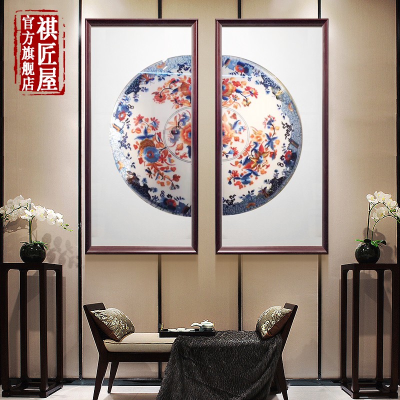 画竖版中式沙发背景墙画国画山水画走廊玄关九鱼图挂画湘绣刺绣画成品