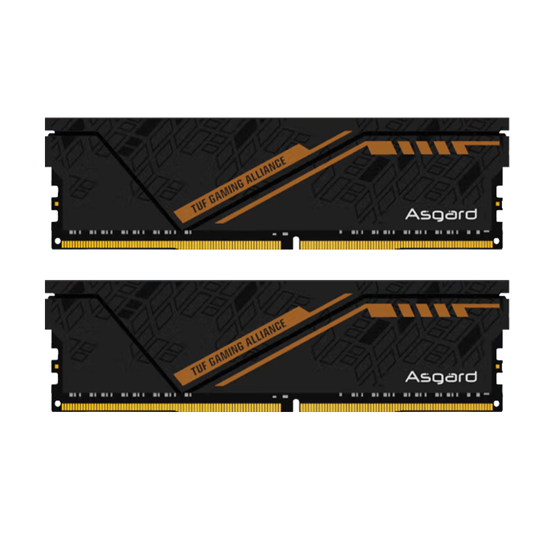 阿斯加特（Asgard）64GB(32GBx2)套装 DDR4 3200 台式机内存条 金伦加-黑橙甲 TUF联名款