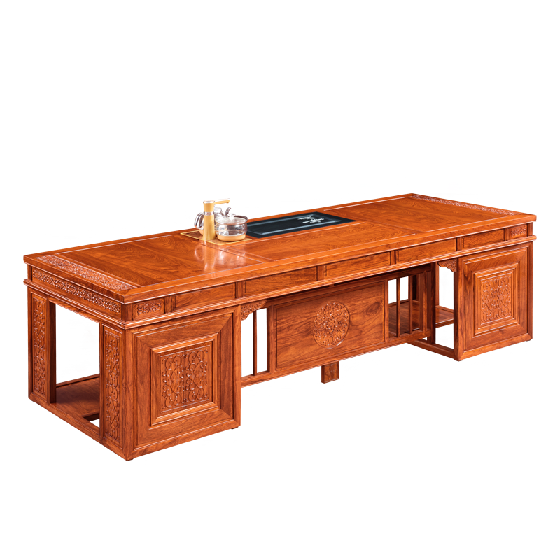 广典 红木家具非洲花梨(学名:刺猬紫檀)茶桌 实木茶几 茶台 功夫茶桌椅组合 中式茶几茶艺桌椅组合 2.6米风范茶台