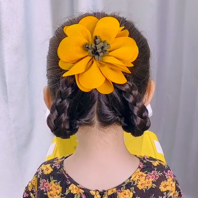 言象儿童鸟巢发型发饰森系少女感大花朵气质发夹女宝甜美布艺盘发发卡