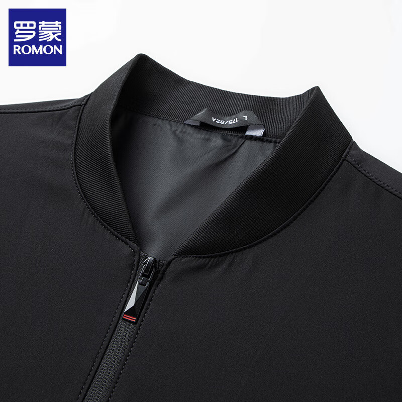 罗蒙（ROMON）夹克男外套春秋新款保暖加棉厚男士通勤棒球领茄克衫大码男装 黑色 单面款 XL