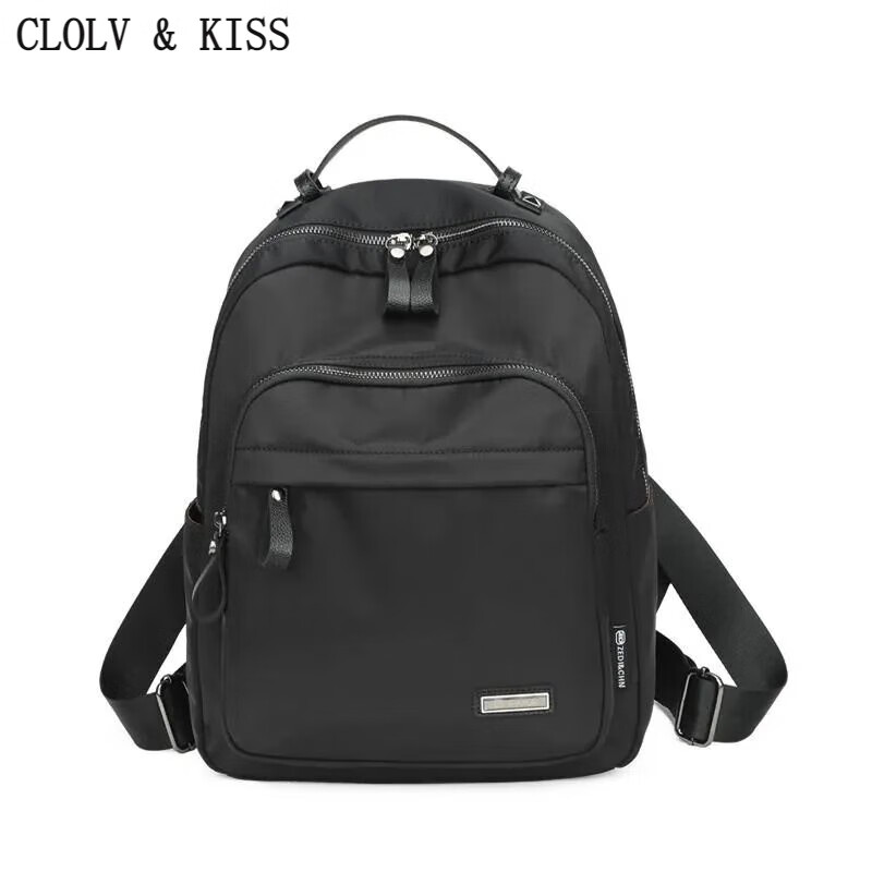 clolv kiss双肩包女2024新款时尚韩版牛津布防水休闲旅行旅游电脑背包 黑色小号