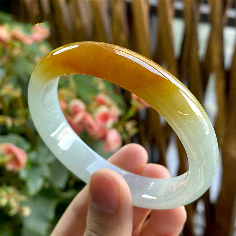 碧家 黄翡翠手镯 缅甸冰糯种黄翡正圈细糯翡翠玉镯子玉镯礼 52号