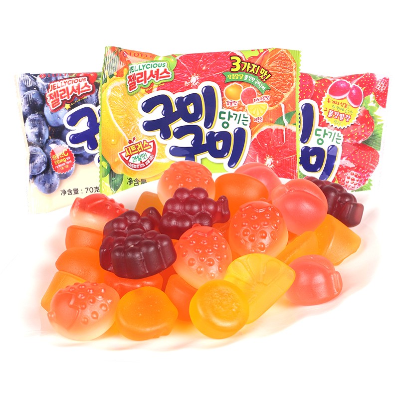韩国进口LOTTE乐天混合水果味软糖橡皮糖QQ糖休闲零食 【6袋】混合水果味70g