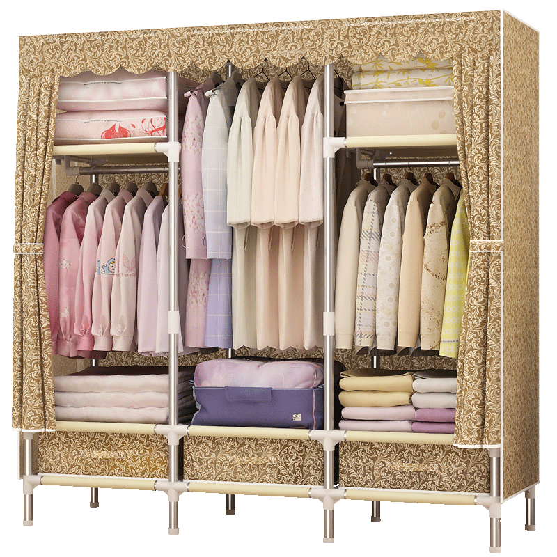 乐爱家 简易衣柜卧室带抽屉双人加粗钢管布衣柜布艺家用宿舍学生单人衣柜衣服收纳储物衣橱