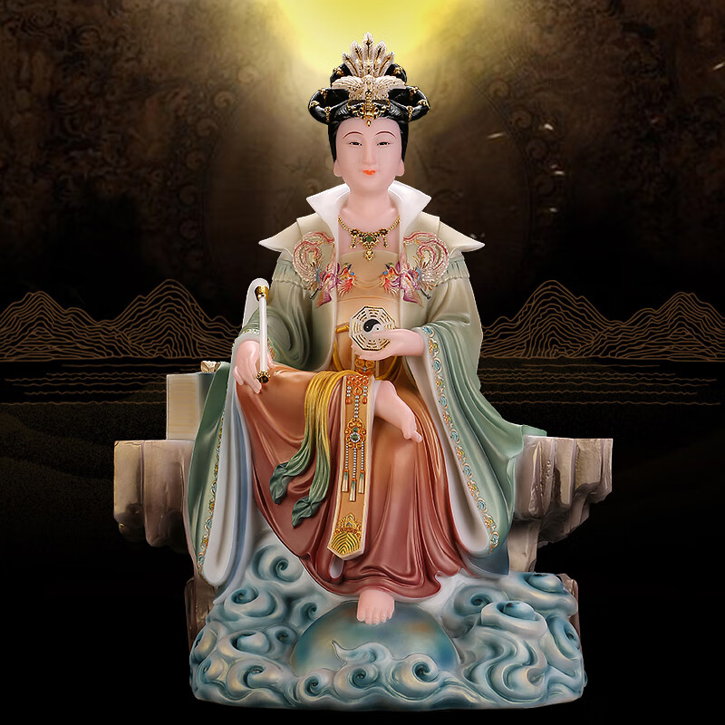 普莲地母娘娘神像汉白玉彩绘九母元君像大地之母后土娘娘像工艺品摆件