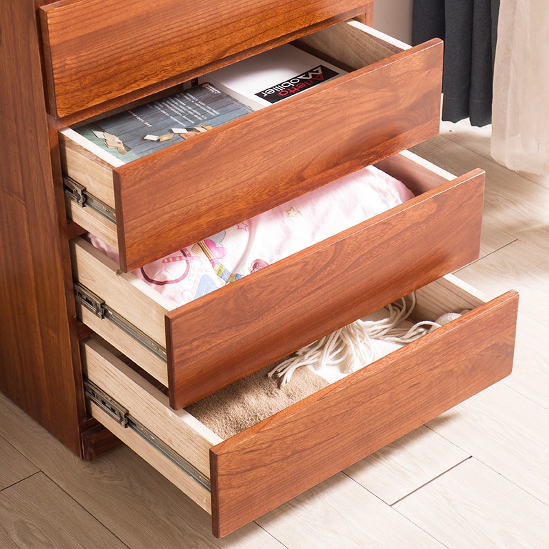 仟艺绘全实木斗柜整装收纳柜床头柜现代简约家用小柜子客厅抽屉式储物柜 窄三斗胡桃【长45*宽40*高64cm】