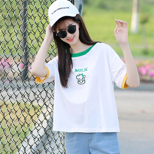 中学生穿的中袖夏季女短袖t恤夏季休闲含棉少女夏装初中学生韩版百搭