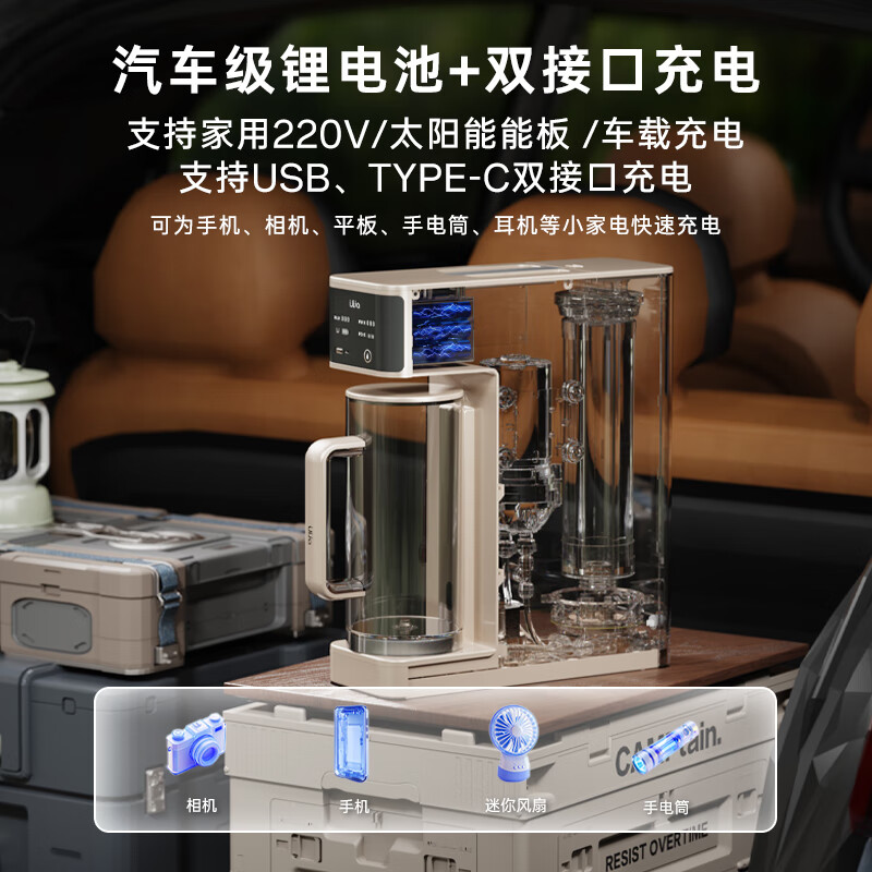 UIJA有加便携式净水器全场景应用家用办公室户外移动净水机自带锂电池免安装太阳能充电纯水机一机多用 出行/租房便携【原力蓝】 【基础版】可插电/移动电源使用