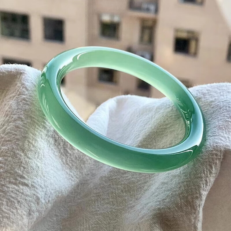 沐莹坊高冰种晴水绿玉髓手镯女款果绿色春日绿茶色玛瑙玉石美人镯