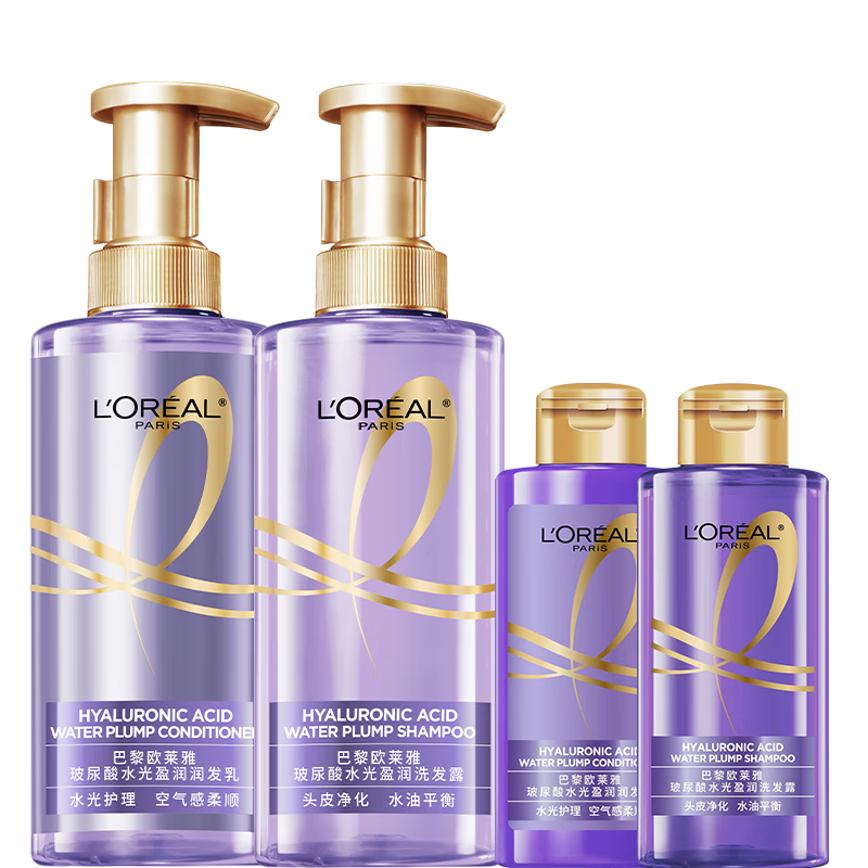 L'OREAL PARIS 欧莱雅紫安瓶玻尿酸洗发水护发素控油蓬松清爽去油洗护套装440ml*2