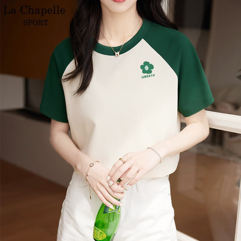 la chapelle sport拉夏贝尔拼色插肩短袖t恤女夏季潮流休闲宽松时尚