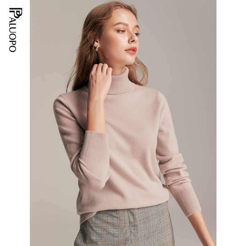 帕罗(PALUOPO)高领基础多色纯色100%山羊绒衫女保暖毛衣针织内搭女装打底衫 驼灰 XL 170/110