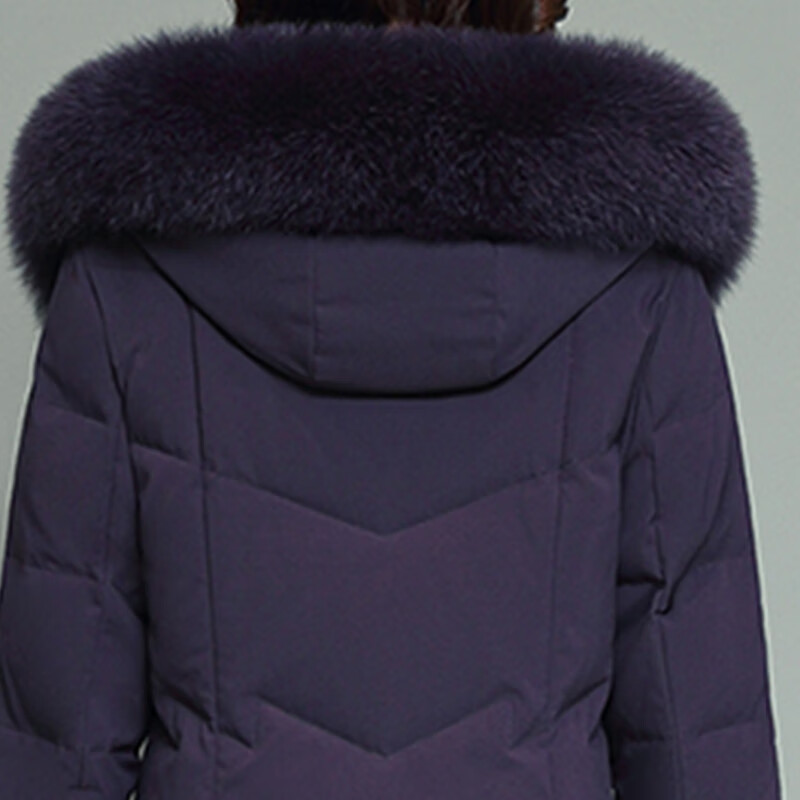 雪中飞羽绒服女冬季长款时尚休闲中老年妈妈保狐狸毛领9332 紫罗兰 L