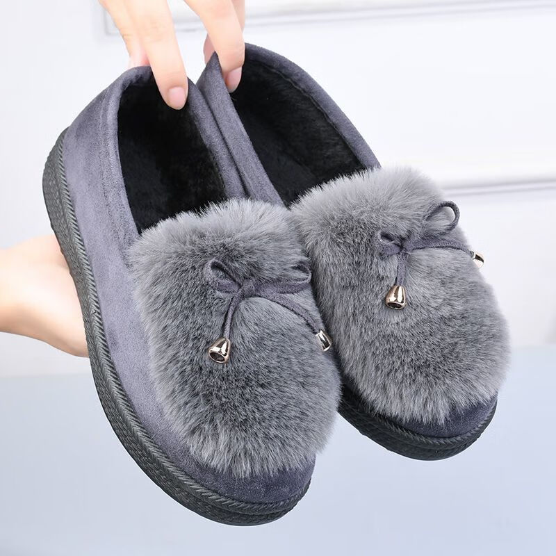 冬季加绒带绒毛毛豆豆鞋外穿女生鞋毛毛鞋女秋冬新款平底豆豆鞋女保暖