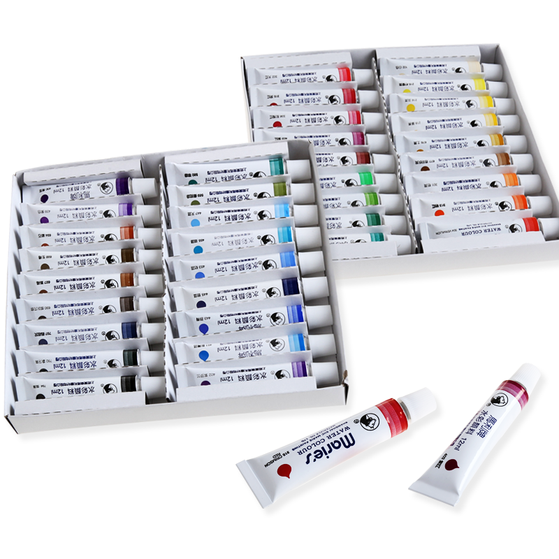 马利(Marie's)水彩颜料盒装36色12ml调色盘水桶水彩本画笔水粉套装，高质量的画具画材品牌推荐