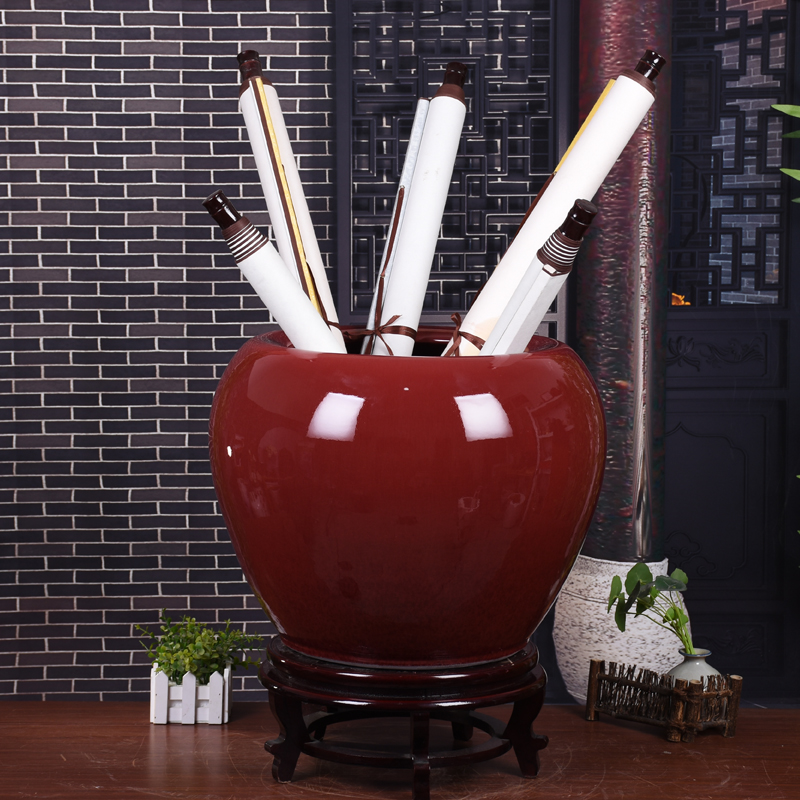 困而学 景德镇陶瓷器画缸卷轴缸书房落地字画收纳缸放画桶装饰工艺品