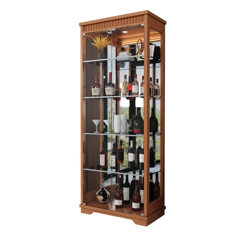 松品（SONGPIN）客厅现代简约中式实木酒柜靠墙玻璃酒柜家用餐边柜展示柜小酒柜钢化玻璃酒柜 胡桃色四门组合