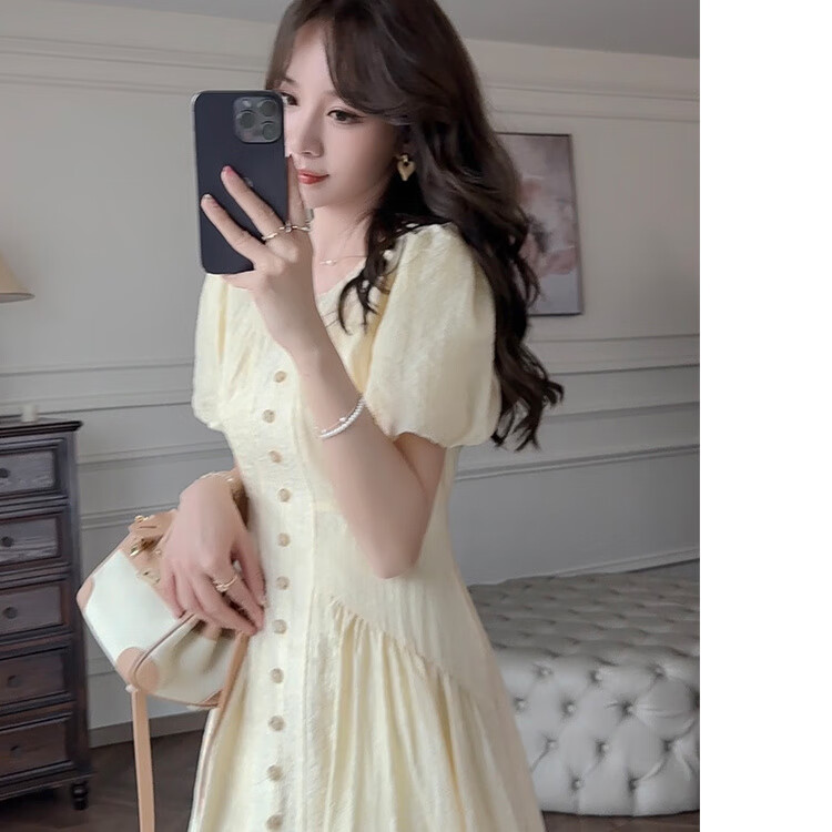 伐柯裙子夏天学生长裙到脚踝法式高级夏超仙茶歇法式温柔风浅黄色裙子