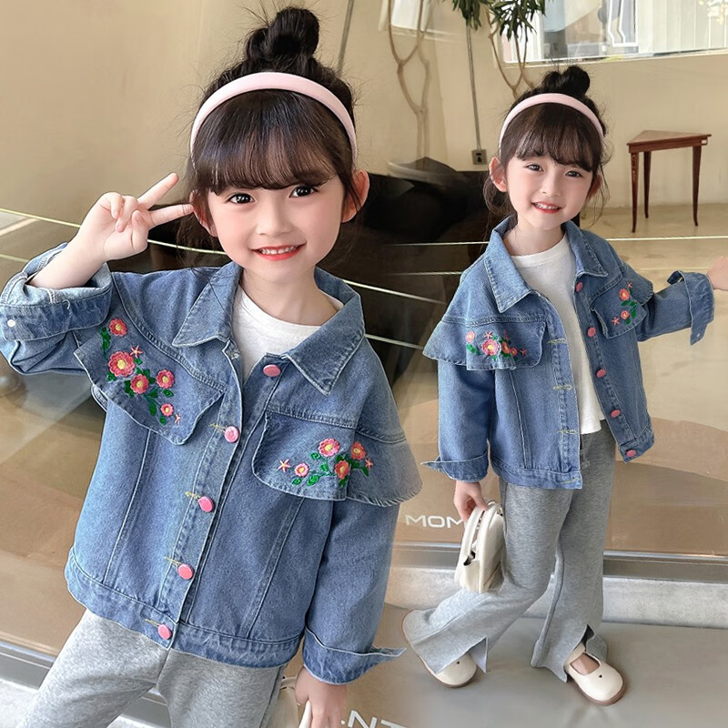 京蝌蝌女宝宝外套1春款小孩开衫上衣4岁女童秋装牛仔外套3婴儿衣服2岁