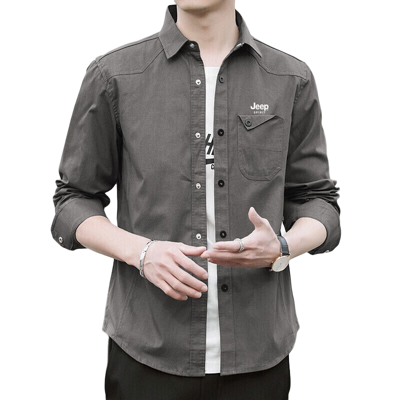 百亿补贴:JEEP SPIRIT吉普衬衫男长袖春秋新品韩版潮流休闲简约衬衣宽松百搭外套透气 MQF17307-灰色 3XL89元