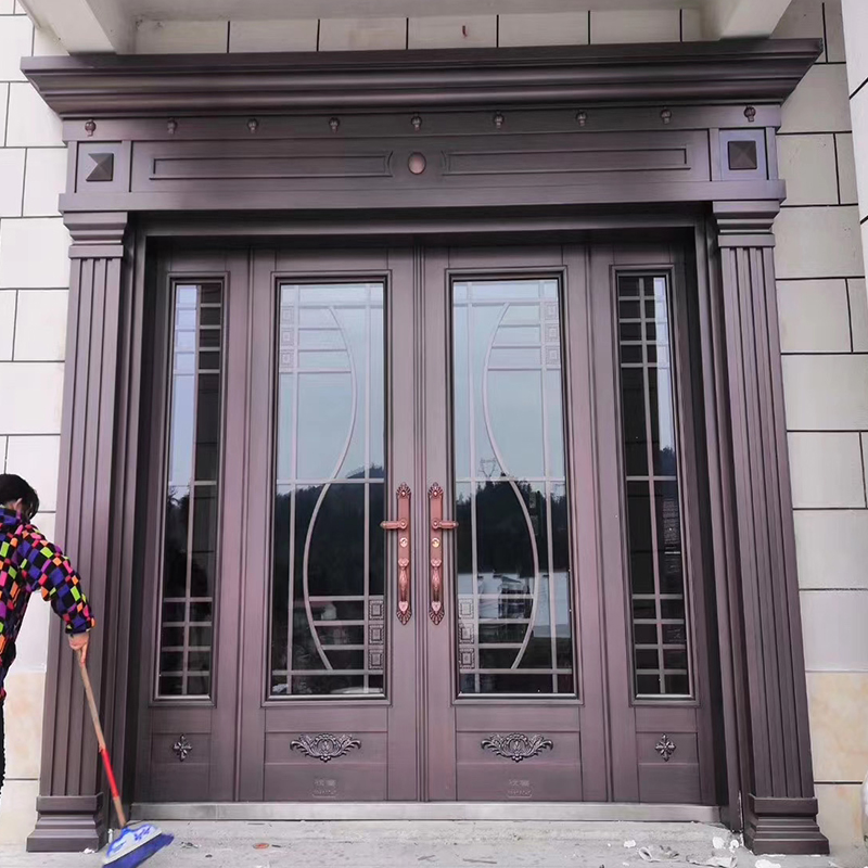 德骊嘉锌合金别墅玻璃大门双开门农村自建房对开入户铜门乡村防盗门