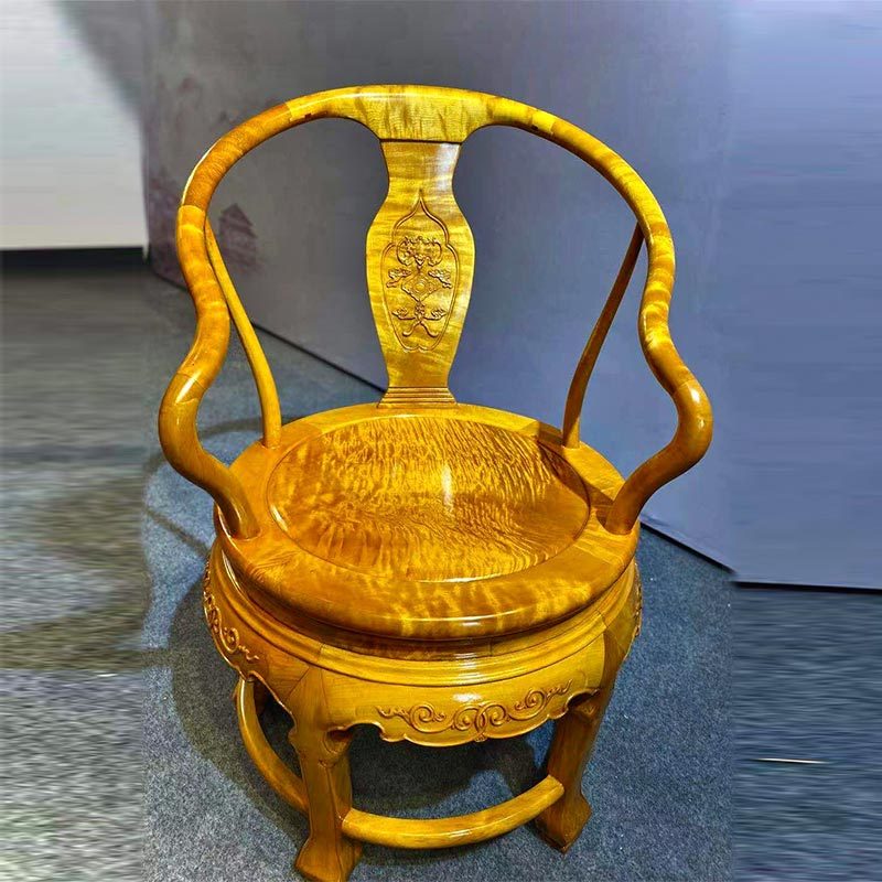 红善红善金丝楠木休闲椅大叶楠实木转转椅旋转椅靠背椅子主人椅宝座