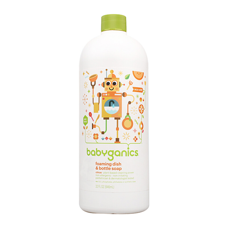 美国进口甘尼克宝贝(Babyganics) 奶瓶清洗剂 餐具清洁剂 橘香款946ml 高效去污/植物萃取/可饮用标准