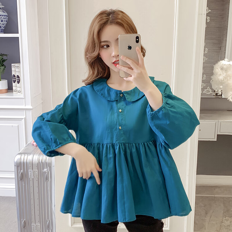 棉麻娃娃衫女秋装2022新款韩版宽松上衣显瘦百搭长袖娃娃领衬衫潮