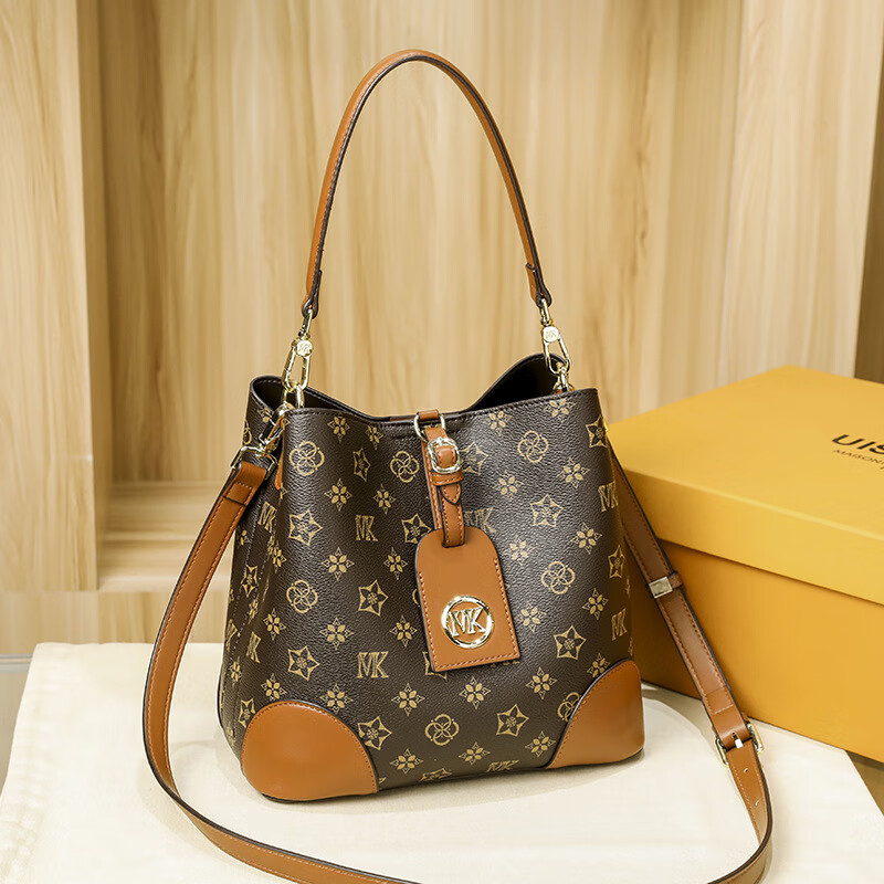 mospoke小mk水桶包女感夏季斜挎包包2023新款女包 老花棕色