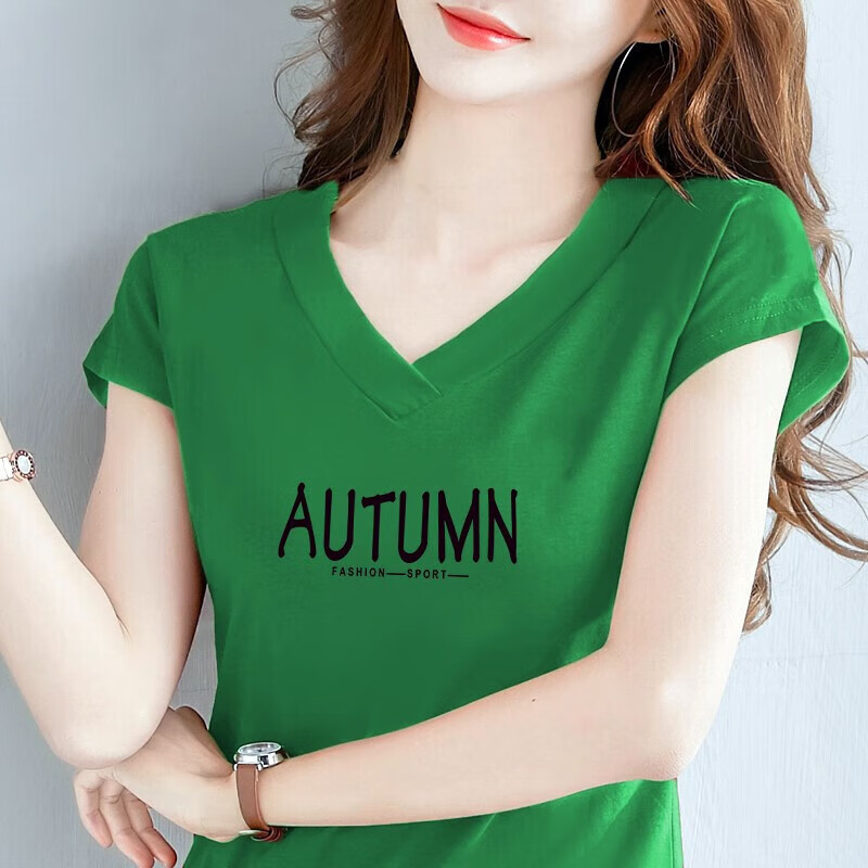 觅靓裳短袖t恤女鸡心领打底半袖半截袖体恤夏装领女士修身显瘦上衣服