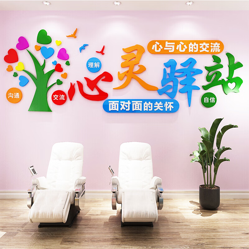 米囹心理辅导室装饰3d立体亚克力墙贴中小学学校心理健康咨询室布置画