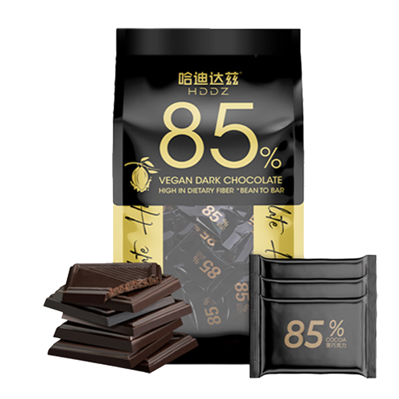 哈迪达兹85%黑巧克力袋装200g 含糖偏苦春节年货女零食40片