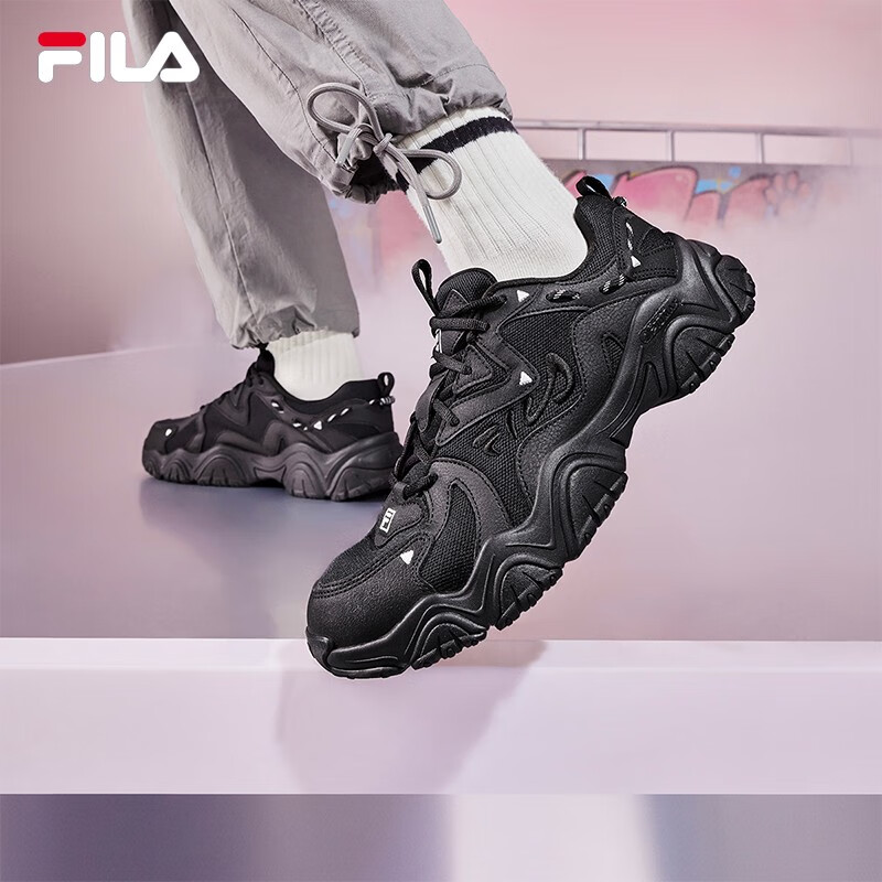FILA 斐乐猫爪鞋4代女鞋老爹鞋情侣运动鞋复古时尚休闲鞋网面透气 【男款】黑-BK 41