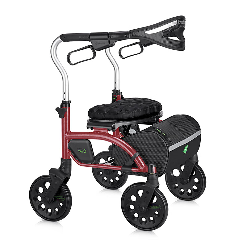 Evolution加拿大老年人助步轻型可折叠助行器便携代步车带轮式拐杖可推可坐购物手推车18寸升级版 酒红色
