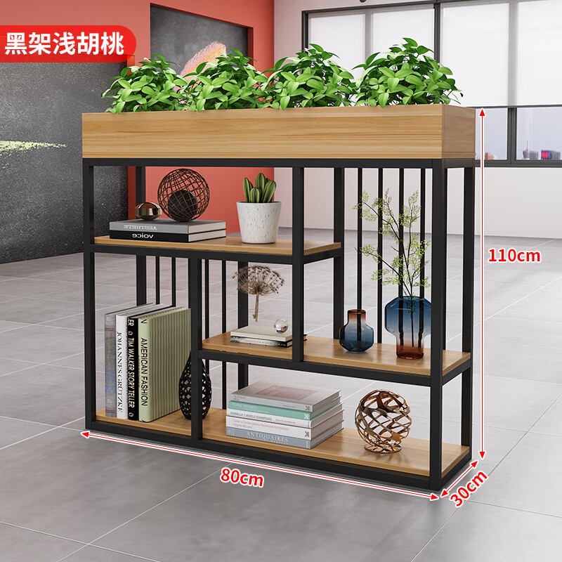 游復吟屏風辦公室北歐餐廳置物架辦公室屏風隔斷鐵藝裝飾綠植花架卡座現(xiàn) 長80寬30高110:黑架原木色:【顏