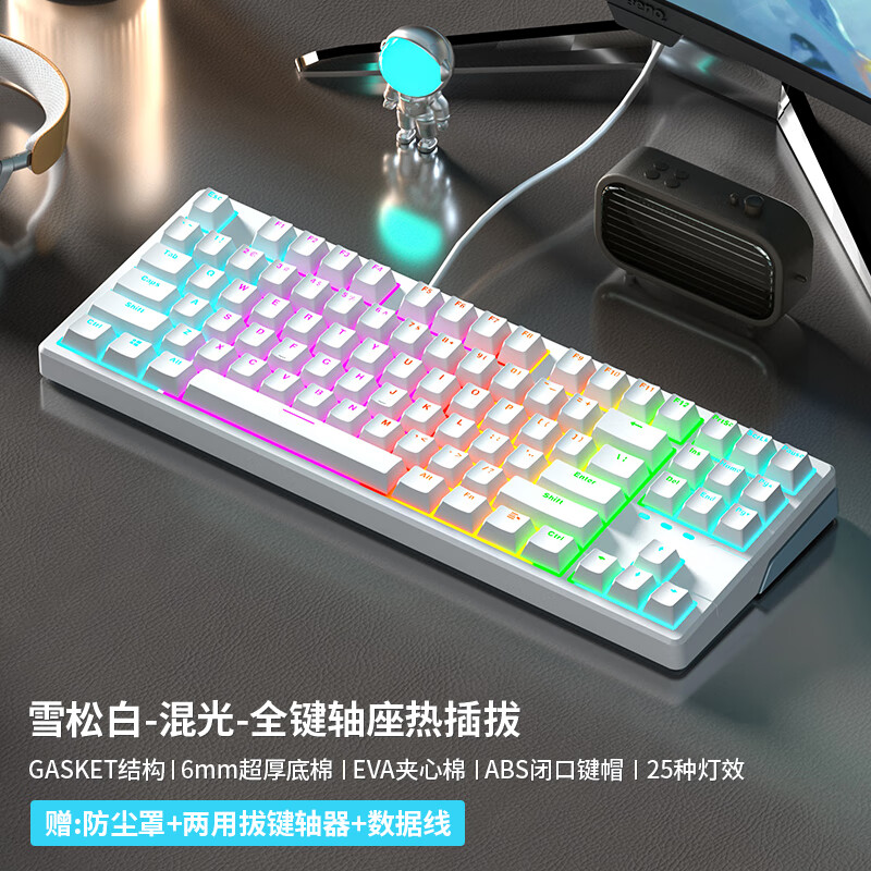 新盟（TECHNOLOGY）X87客制化机械键盘Gasket结构有线RGB热插拔电竞游戏笔记本办公 雪松白-混光【全键热插拔】 青轴【清脆段落】