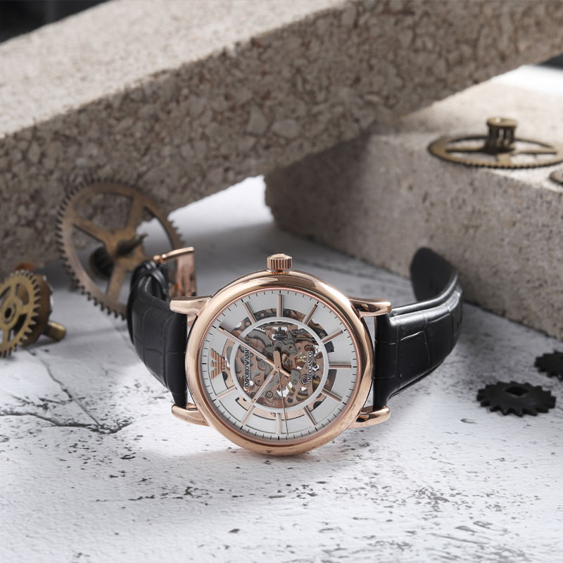 阿玛尼(emporio armani)手表 镂空机械男表 皮带商务休闲男士腕表 ar