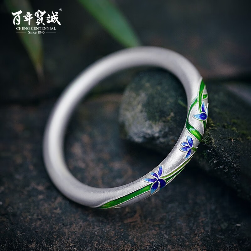 彩空心闭口银手环妈妈款母亲节送妈妈 景泰蓝999-君子兰(内径56mm)