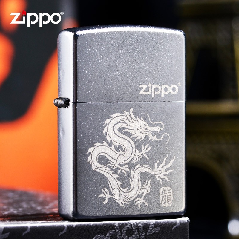 zippo打火机缎纱系列 原装之宝煤油防风火机男士生日礼物 龙之印记