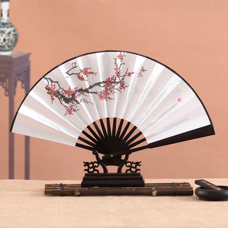 林木岛夏折扇中国风山水8寸古风随身男扇子定制八寸绢布纸扇清明上河